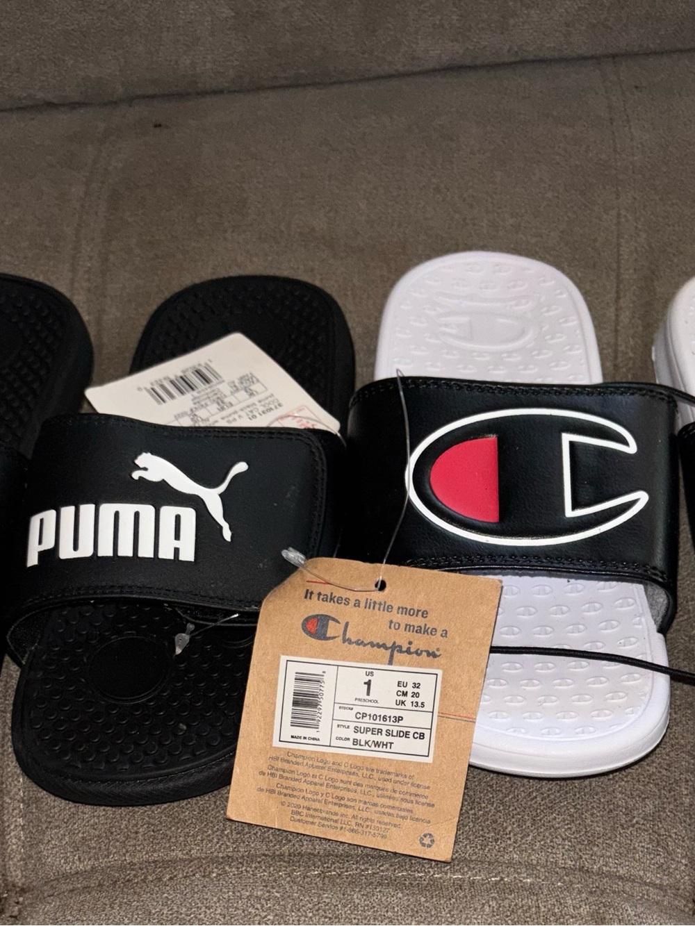 Puma Black Slide Sandals with White Logo